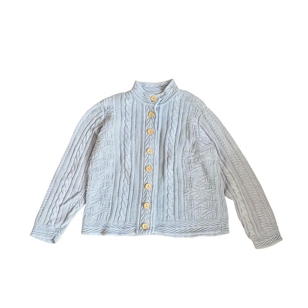 L.L.Bean Cable Knit Cardigan Vintage Cottage Core Sweater Women's Sm Blue